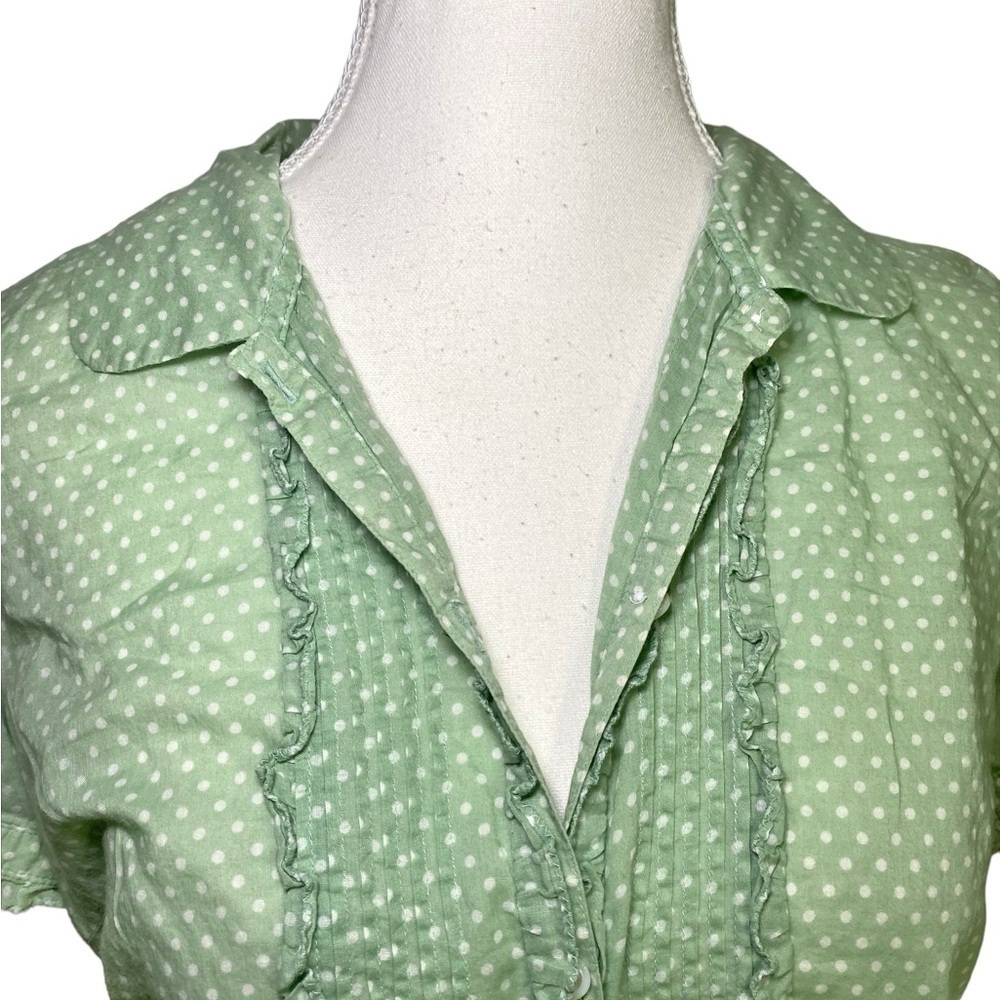 American Eagle Vintage Y2K Green & White Polka Dot Short Sleeve Button Down Top - Picture 3 of 11